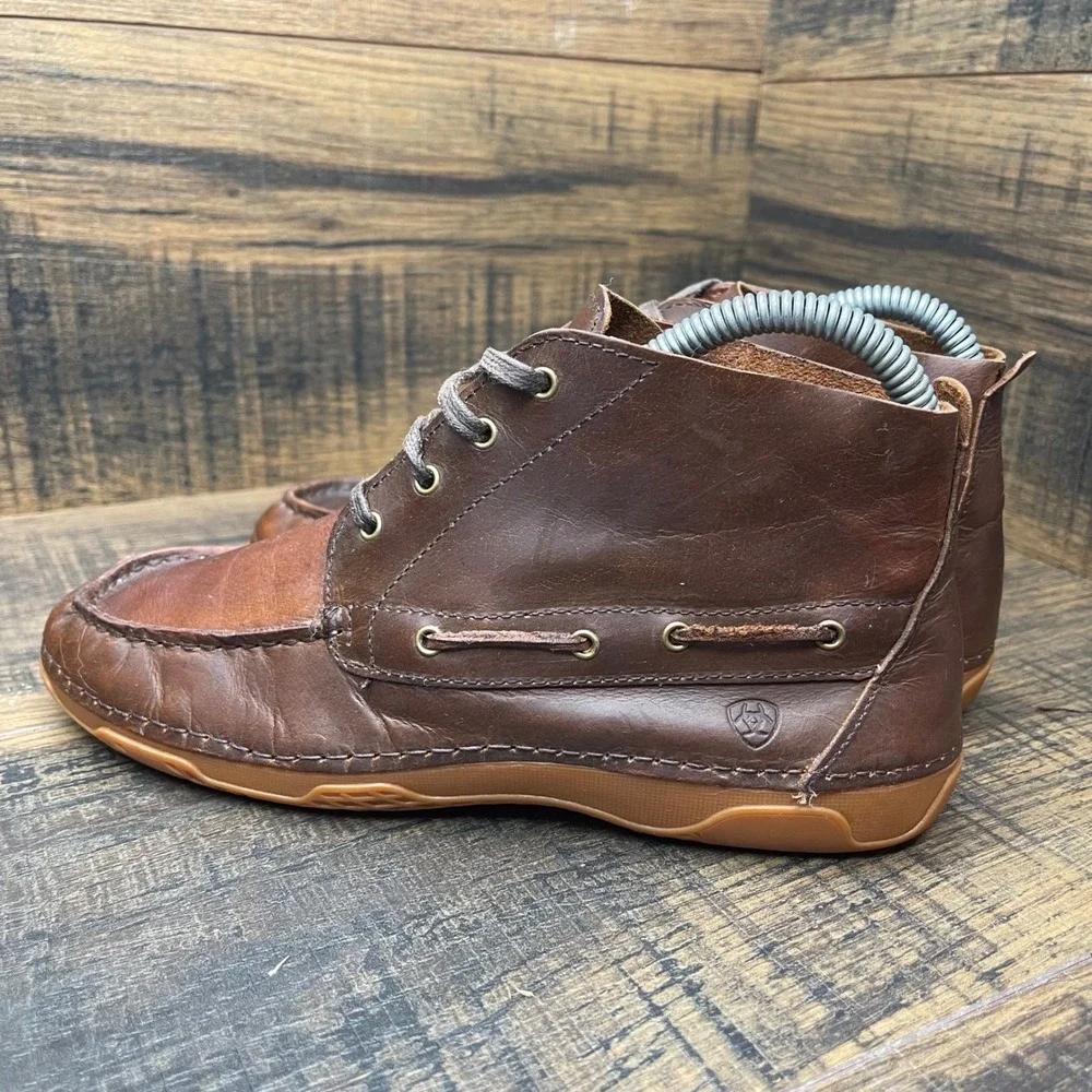 Ariat Holbrook‎ Leather Chukka Boots Shoes Kids Boys Size 2.5 Brown Moc Toe